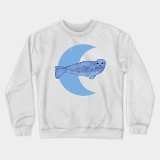 Harbor Seal Crescent Moon - Blue Crewneck Sweatshirt